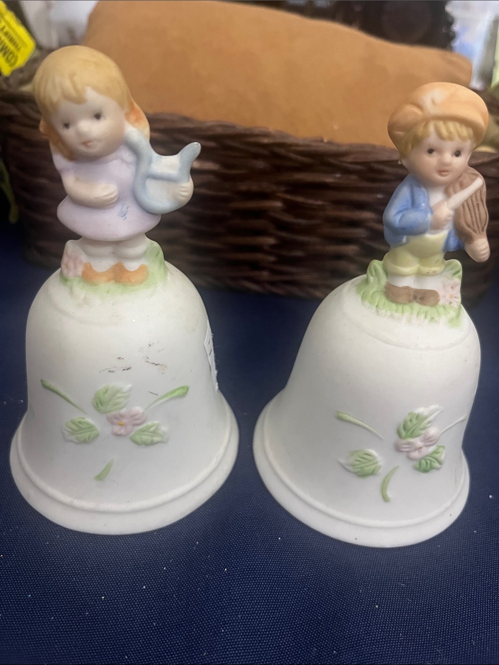 Homco Pair of Vintage 1416 Boy and girl musical instruments Bells Pair 390